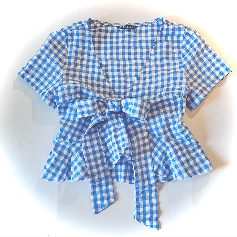Shein gingham Wrap-front blouse